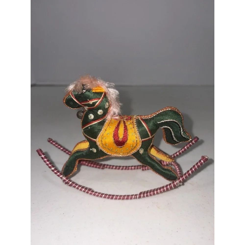 Vintage China Chinese Embroidered Satin Silk Rocking Horse Ornament Christmas